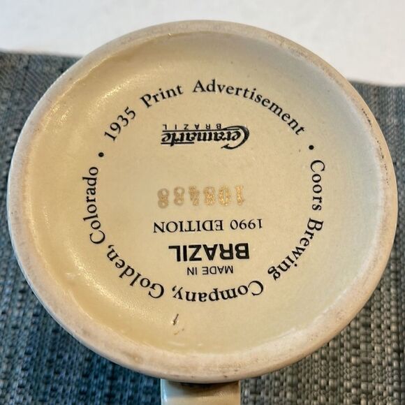 Coors brewing Company Brazil  1990 edition raised ceramic beer mug 1935 print - Picture 7 of 7